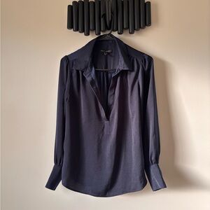 Banana Republic Dark Navy V-Neck Long Sleeve Blouse
